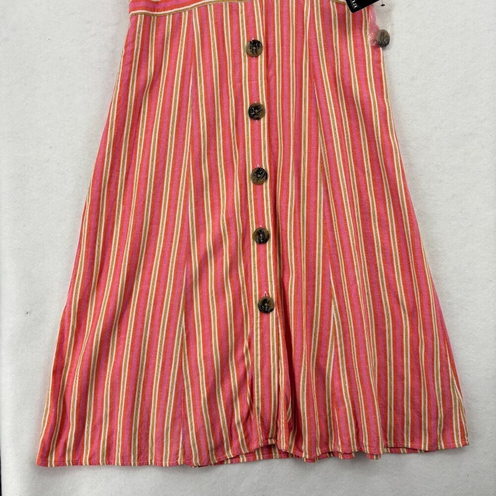 A.N.A Midi Shirt Dress Size L Pink Orange Stripe Linen Blend Button Up Cap Sleev - Picture 5 of 14
